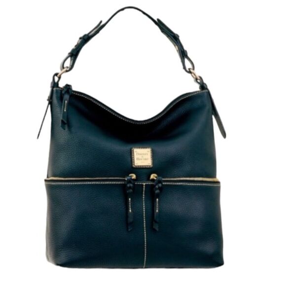 Dooney & Bourke Black Pebbled Grain Leather zipper Pocket Sac Large Hobo Bag - Picture 1 of 16